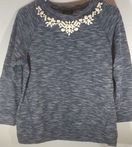 W5 Lightweight Navy Embellished Neckline Sweater